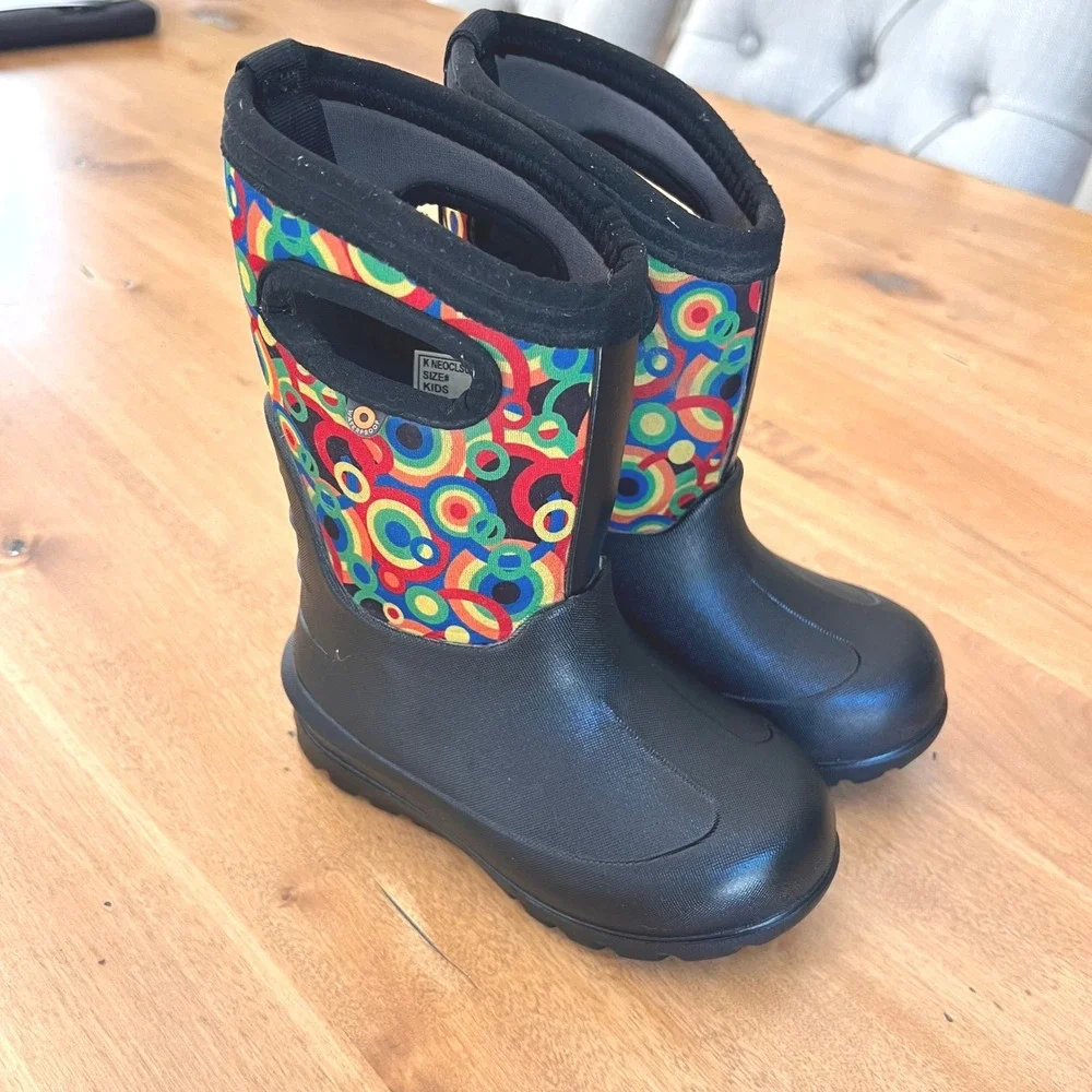 Bogs Kids Neo-Classic Geo Waterproof Winter Boots Black Multi Color Size 9 Kids
